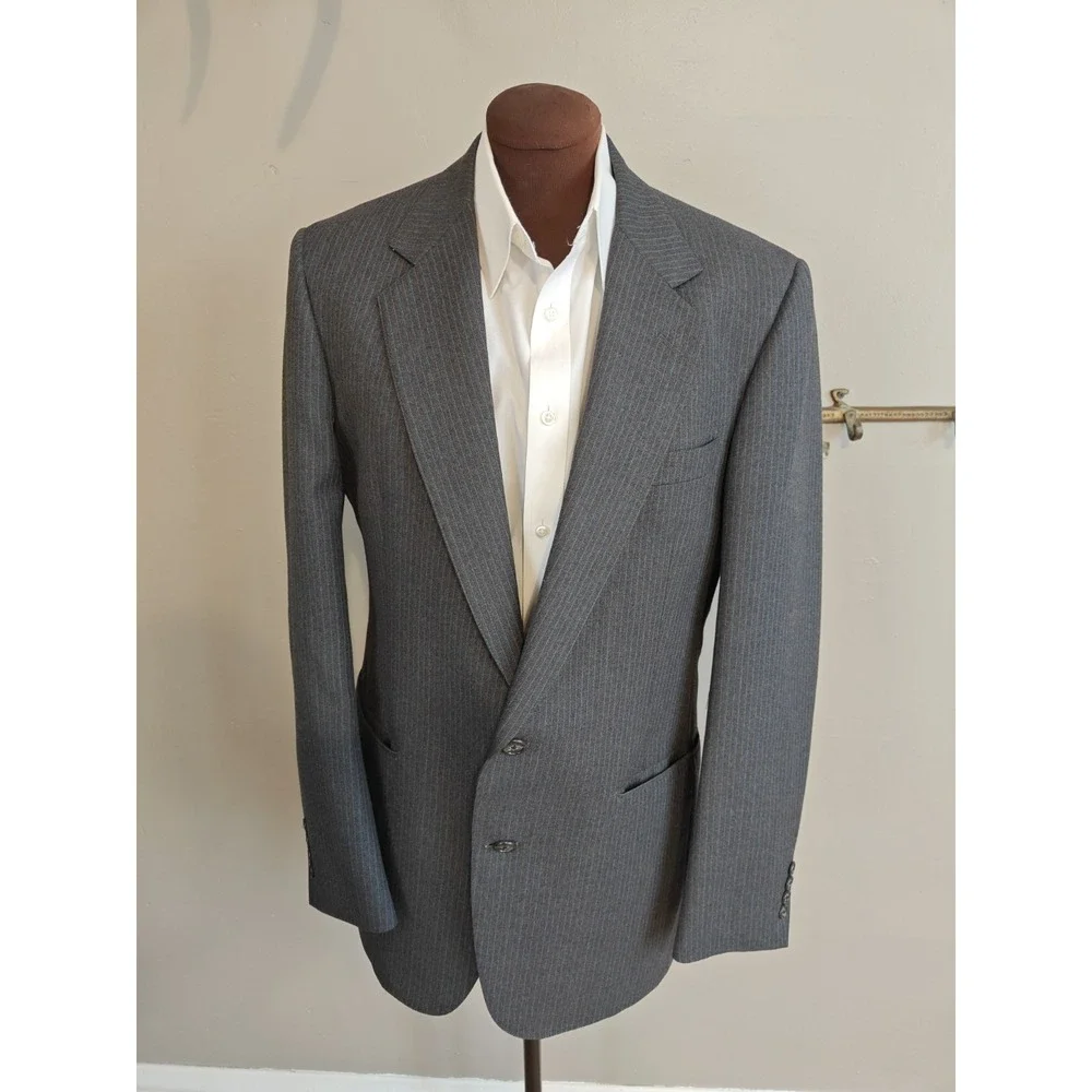 Hart Schaffner Marx 39L Gray Wool Blazer Mens 2 Button Sport Coat USA Striped